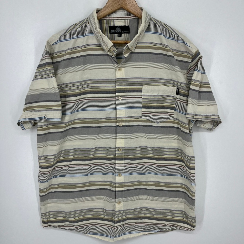 Molokai Surf Co Mens XXL Striped Short Sleeve Button Cotton Shirt Multicolor